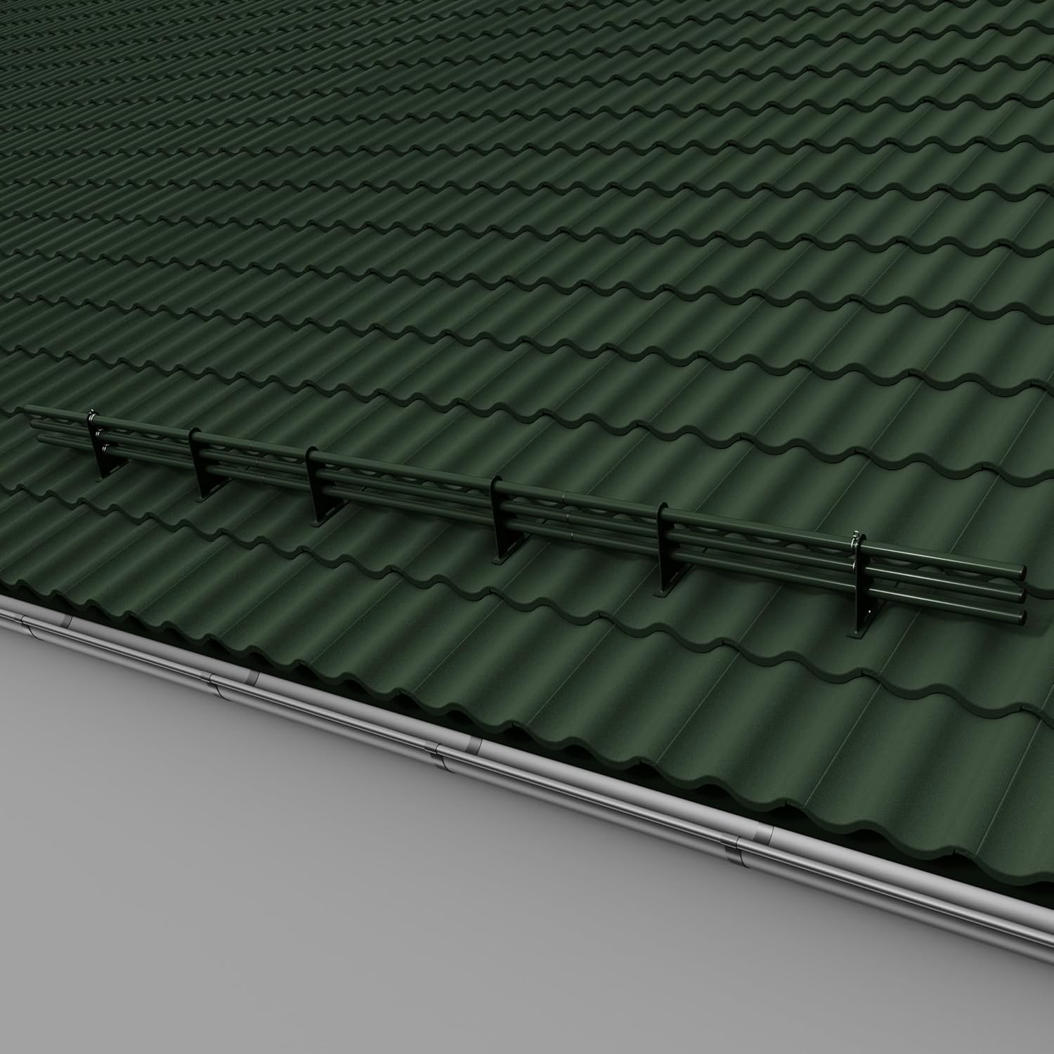 Parotec SCHNEEFANGROHR-Komplettset 3,0 m (300 cm) - für Hohlfalzziegel, Reformziegel, Pressfalzziegel & Flachdachziegel - Schneefang/Dachlawinenschutz - 3 Rohre, 6 Halterungen - RAL 6020 Dunkel Grün