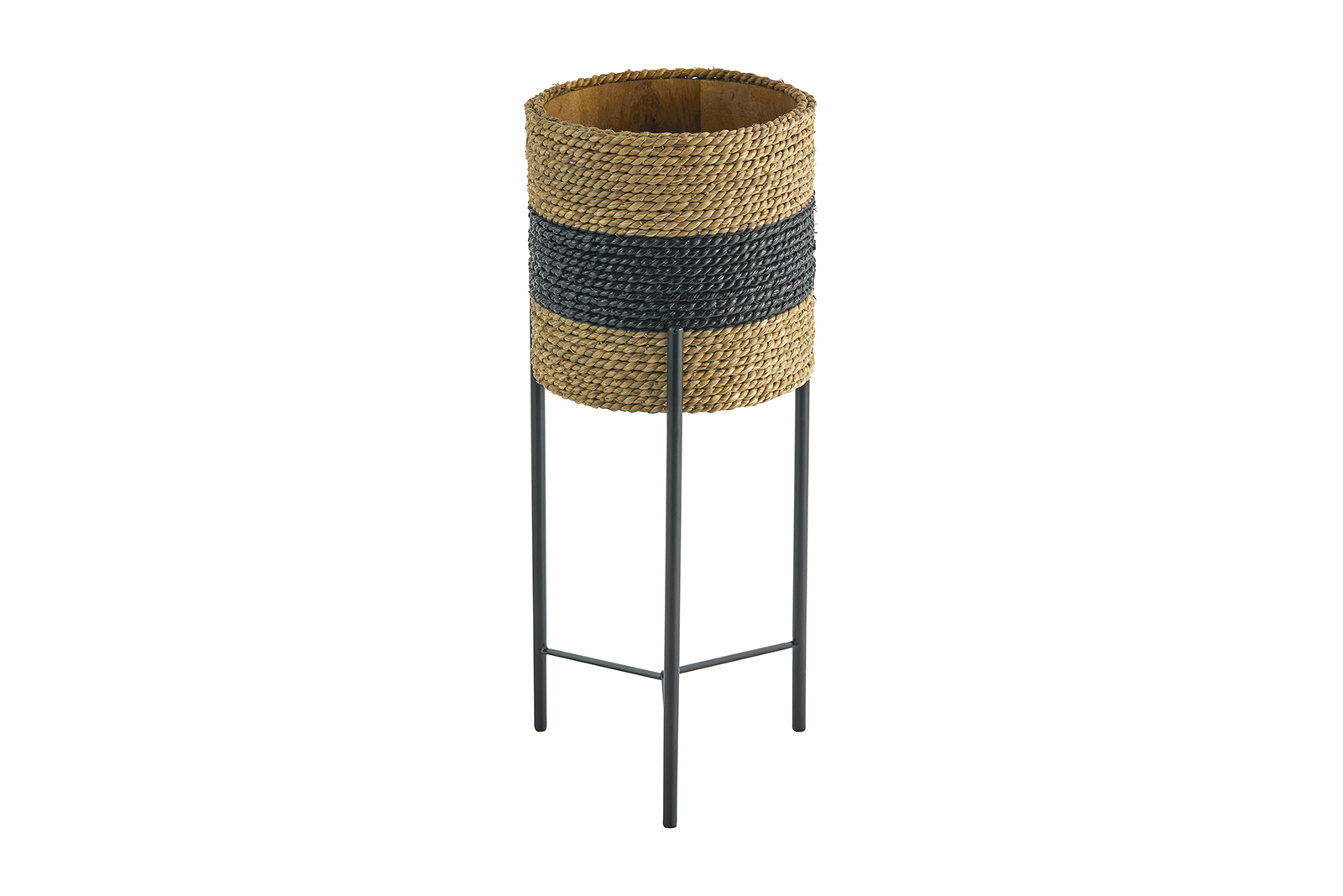 Kawali potte på stativ Sort og natur flett. H60 cm