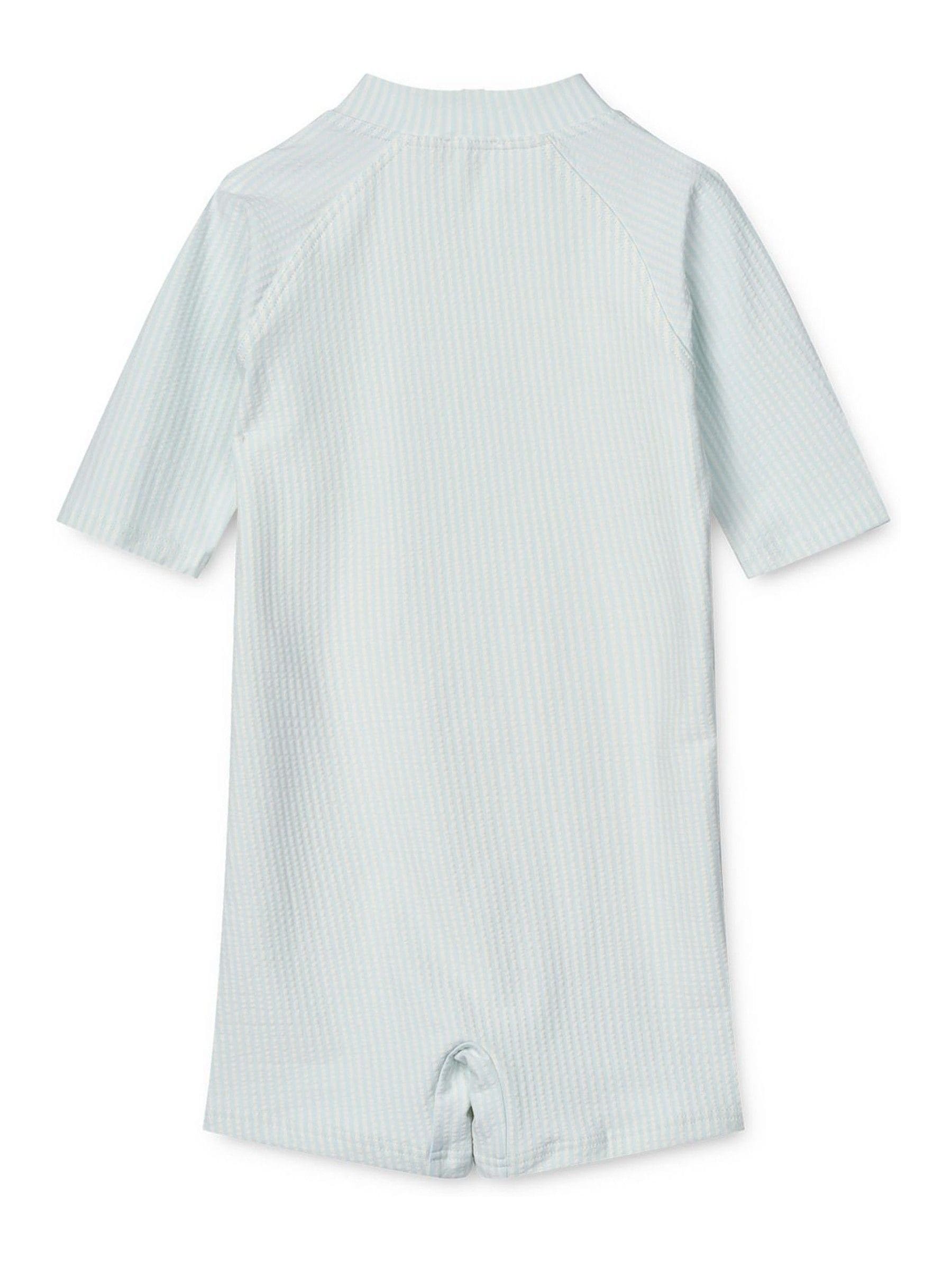 Liewood Blue Max Seersucker Short Sleeve UV Protection Swim Playsuit