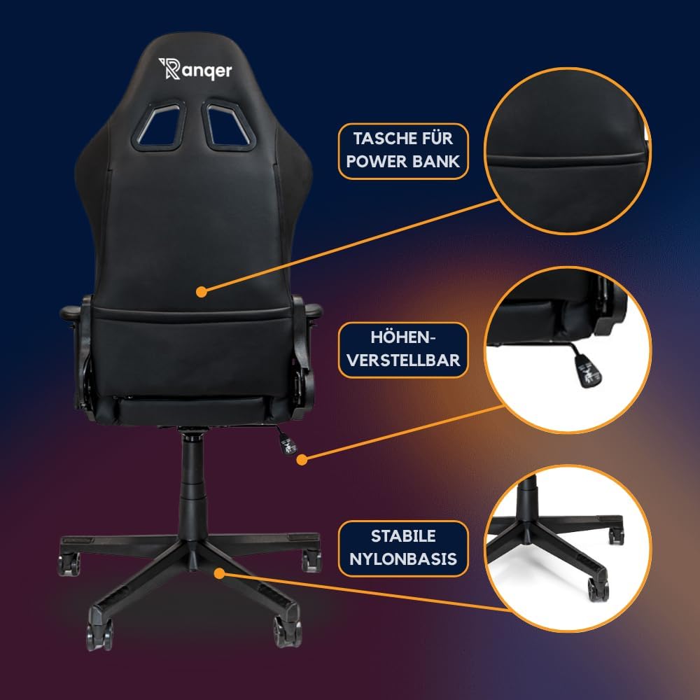 Halo Gaming Stuhl RGB LED Bürostuhl, Ergonomischer Schreibtischstuhl mit 350 Farben & Effekten, Höhenverstellbare 2D Armlehnen, 90-180° Rückenlehne, Drehstuhl für Gamer, Schwarz