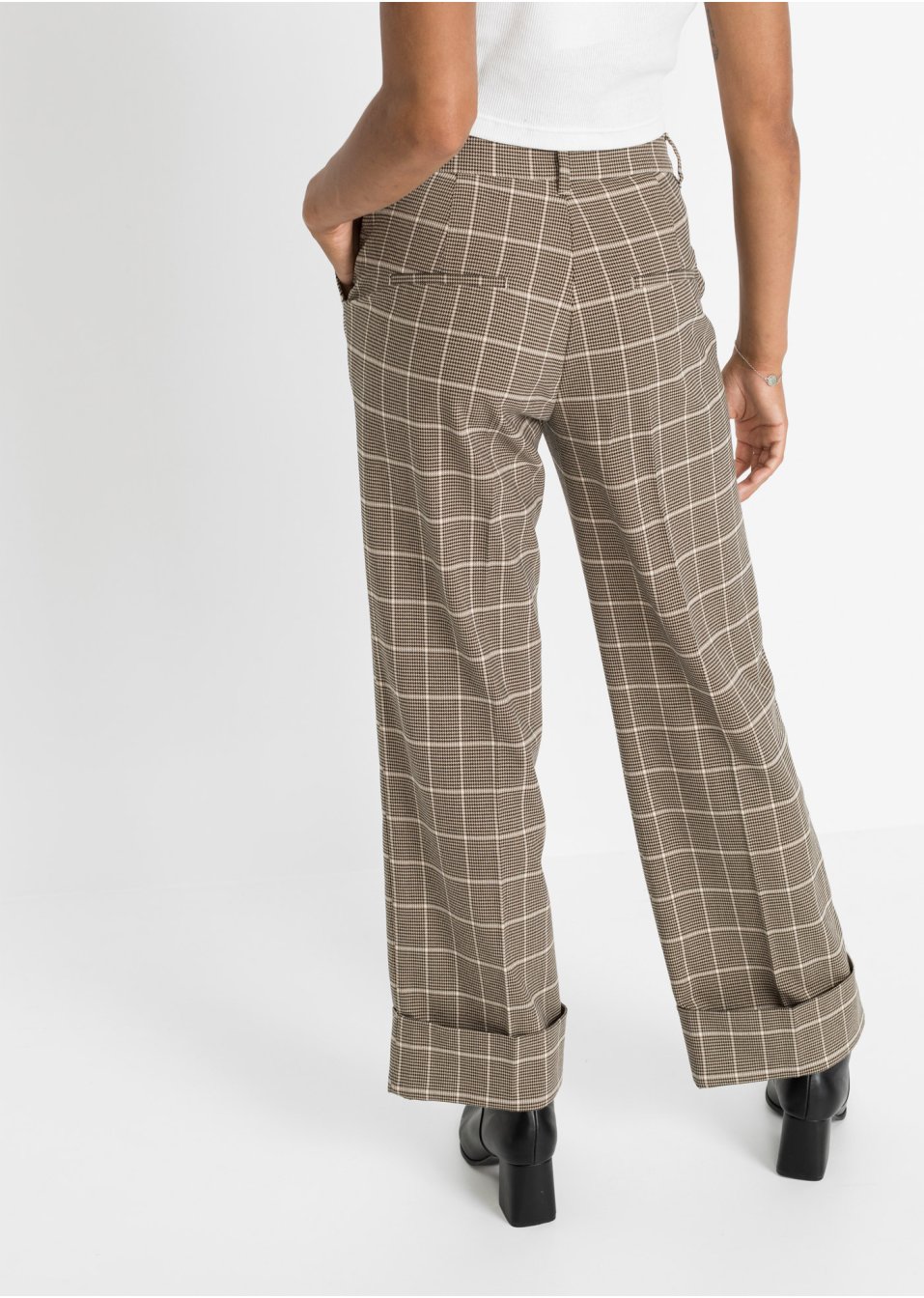Pantalon tailoring avec motif pied-de-poule et jambes larges