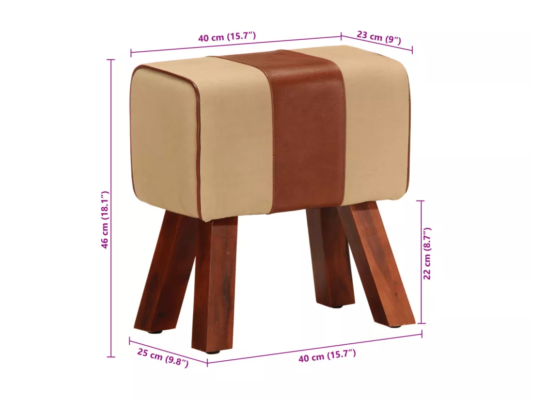 Banc saut de cheval 38 cm marron cuir véritable et manguier