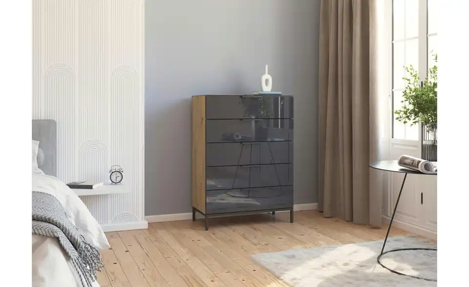 Kommode 80 cm Graphit Eiche Artisan (Nachbildung), Basaltgrau