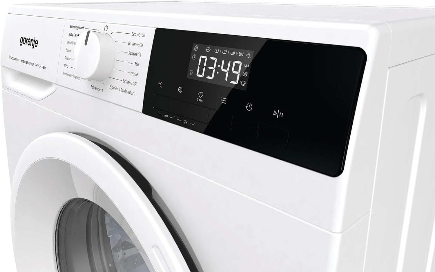 Gorenje WNHPI84APS/DE Waschmaschine mit Dampffunktion / 8kg, 54L / 1400 U / 15 Programme/AquaStop/Inverter PowerDrive Motor/RainDrop Trommel/Kindersicherung/EEK A/Weiß