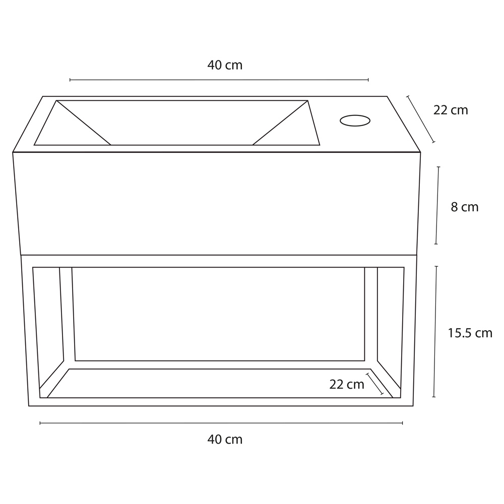 Differnz Force fonteinset beton met frame en rechte kraan mat zwart