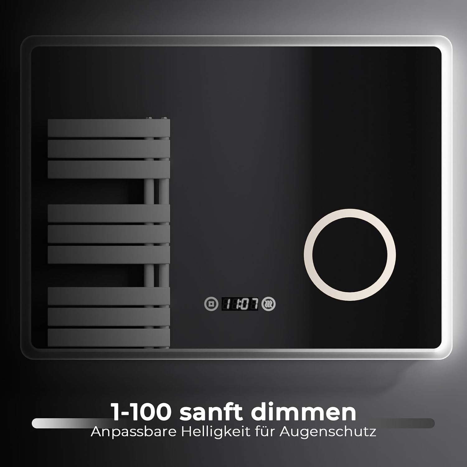 EMKE® 7 in 1 LED Badspiegel 80x60cm Badspiegel mit Beleuchtung 3000K/4000K/6500K Touch+Dimmbar+Beschlagfrei+3X Kosmetikspiegel+Digitaluhr Energiesparend IP44 Einfach Installation Badezimmerspiegel