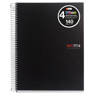 THE ORIGINAL NOTEBOOK, couverture souple, A4, quadrillage 5x5 mm, 140 feuilles de 4 couleurs, Miquelrius Noir