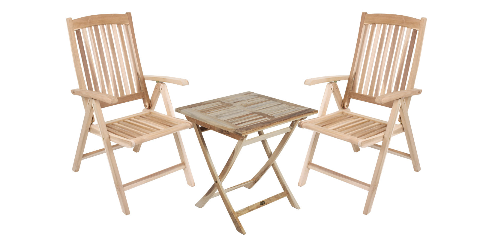 3-teilige Tischgruppe JAVA 04 - natur - Teak Massivholz - klappbar