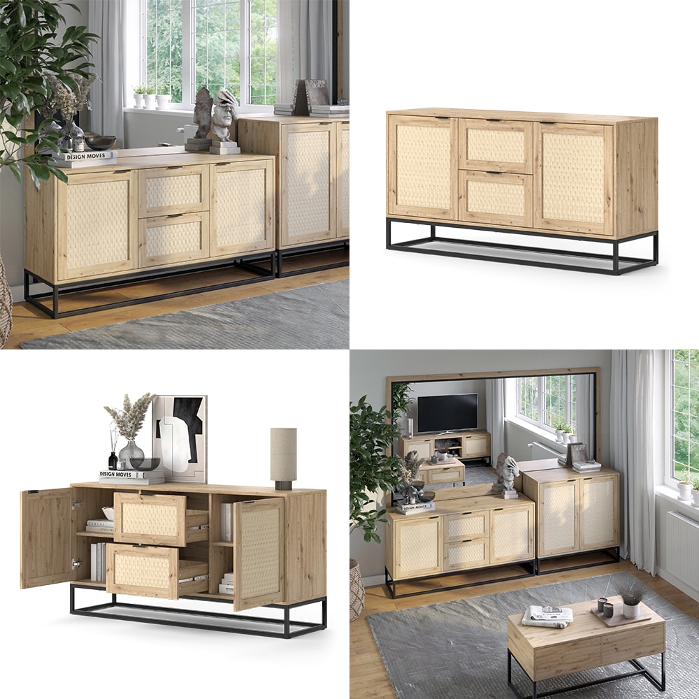 Vicco Sideboard Natal Eiche 140 x 72 cm 2 Türen 2 Schubladen