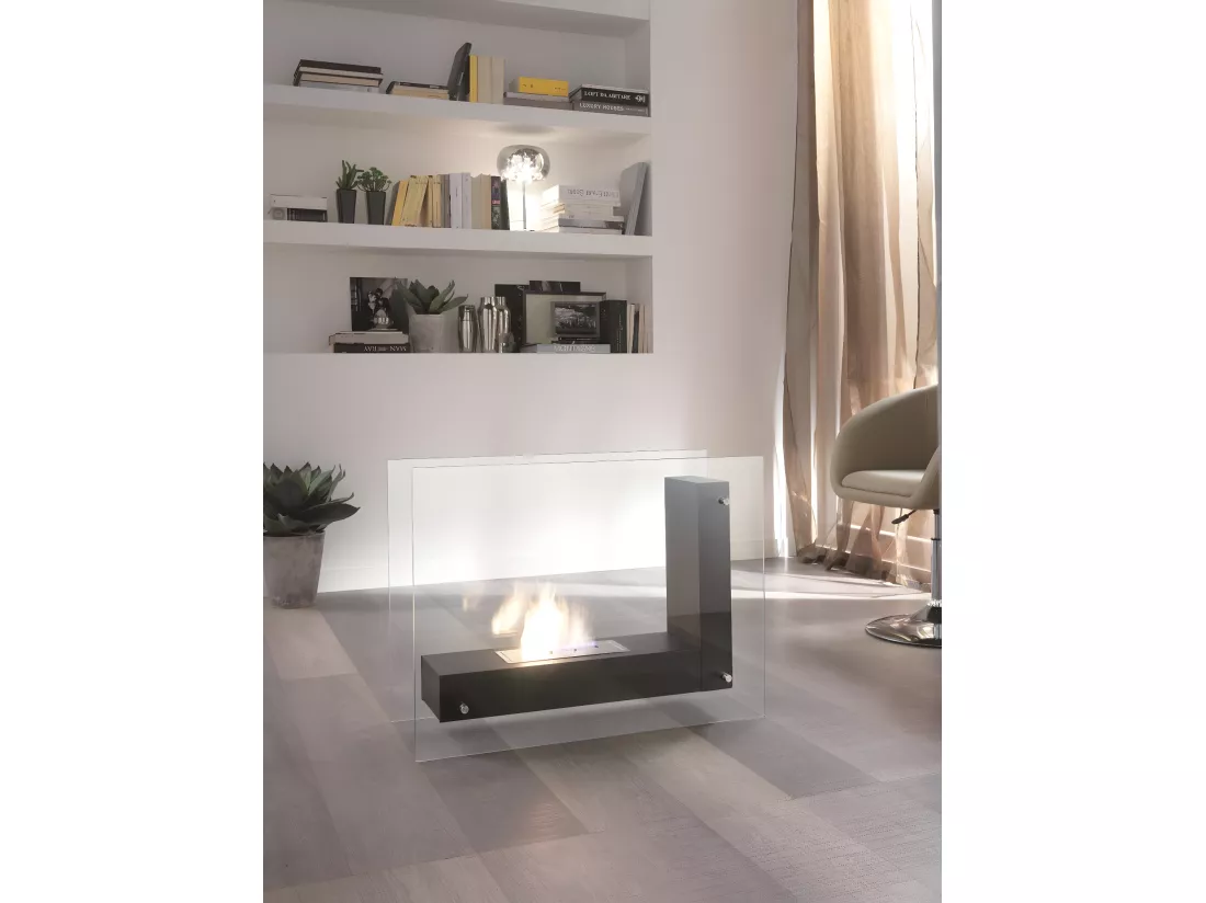 Bio-cheminée au sol design bioéthanol noir 80 x 31 xh 60 cm