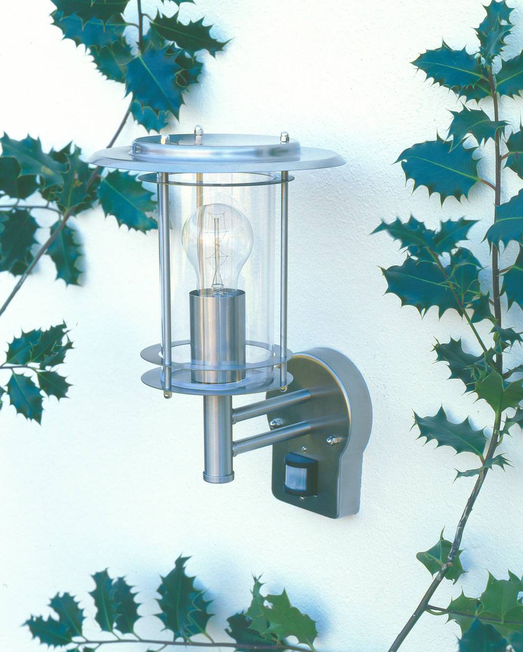 BRILLIANT Lampe York Außenwandleuchte stehend Bewegungsmelder edelstahl | 1x A60, E27, 40W, g.f. Normallampen n. ent. | IP-Schutzart: 44 - spritzwassergeschützt | Mit einstellbarem Bewegungsmelder