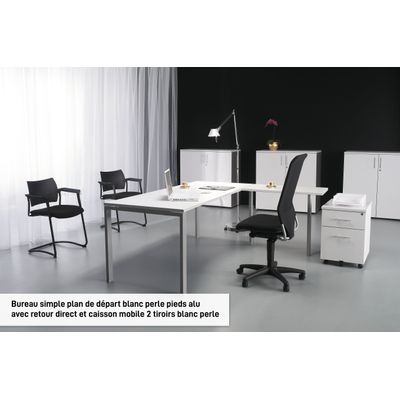 Bureau simple IRIS - L120 cm - Plan de départ - Pieds blanc - plateau imitation Hêtre