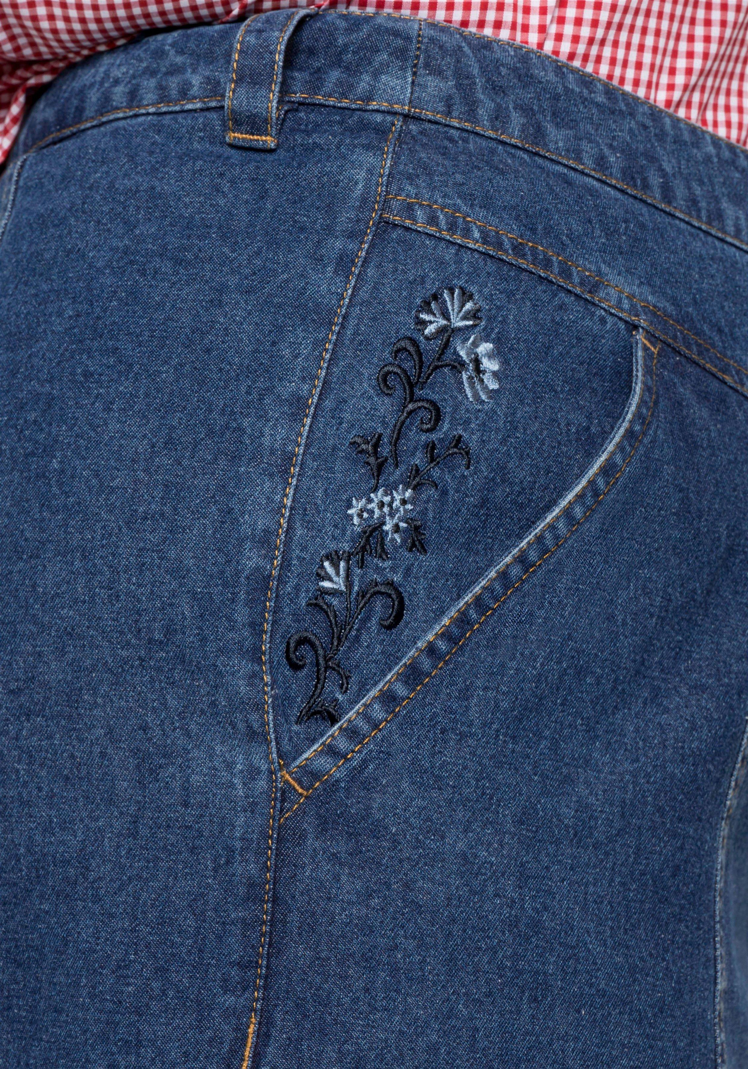 Jeansrock mit Trachten-Stickereien