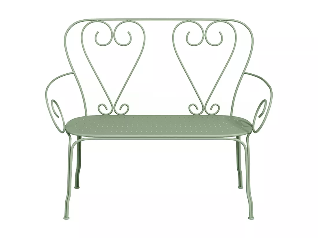 Banc de jardin en métal façon fer forgé - Vert amande - GUERMANTES de MYLIA