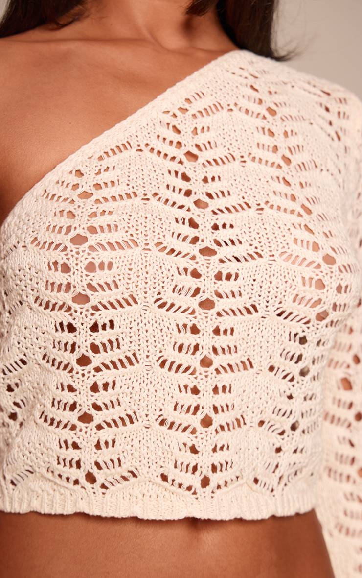 Crème Top En Crochet Asymétrique Une Épaule Petite