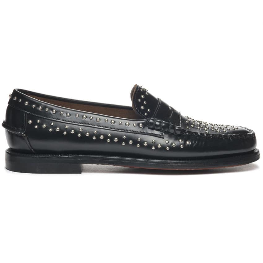 DAN STUDS Black MOCASSIN-Mocassin pour femme en cuir clouté