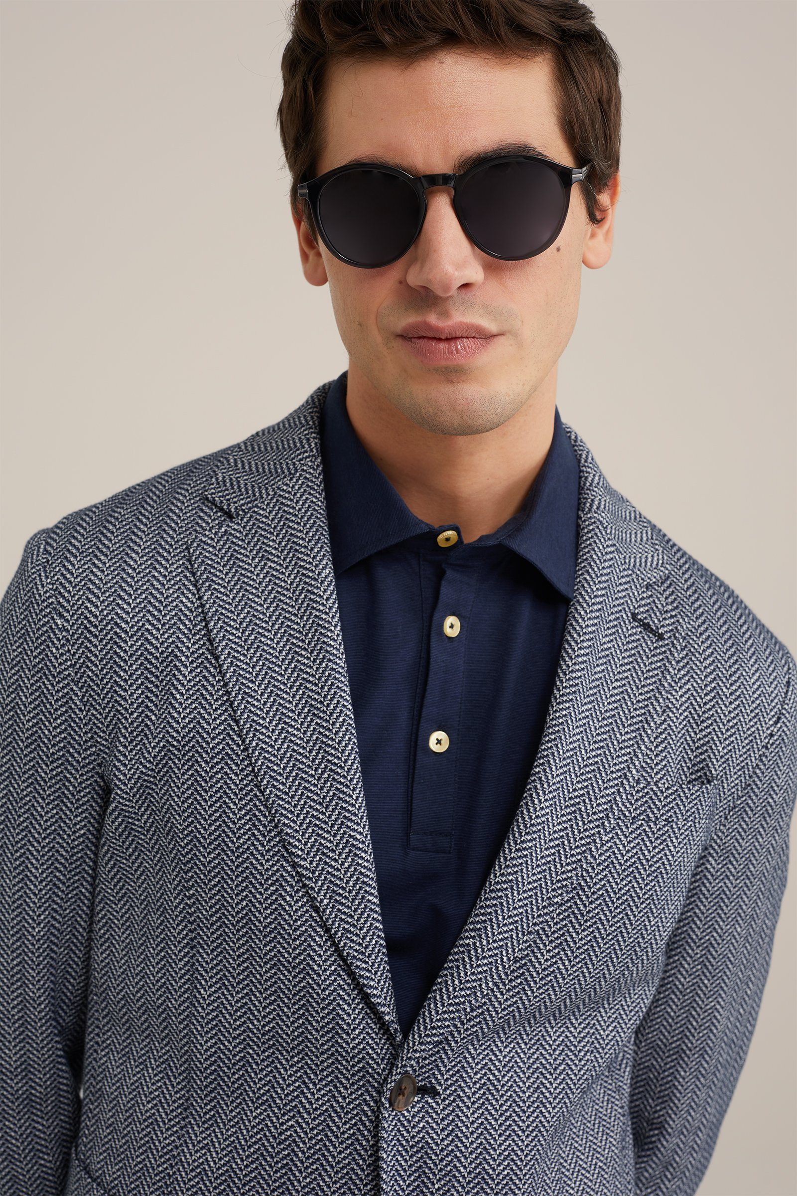 slim fit blazer met jacquard-dessin Van Gils Donkerblauw
