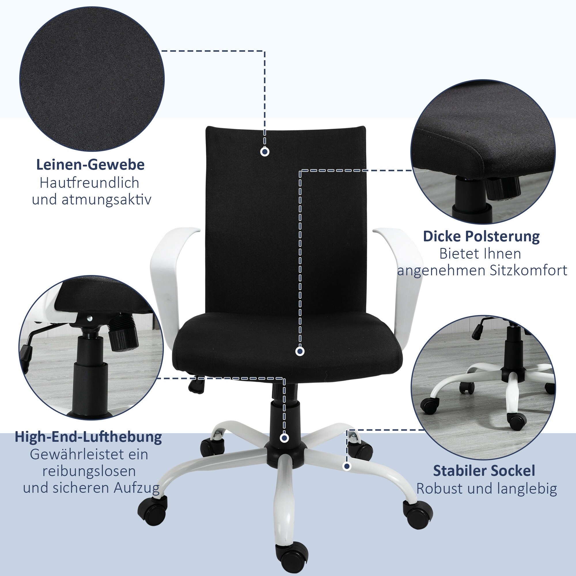 Vinsetto Bürostuhl höhenverstellbar 61 x 61 x 89-99 cm (BxTxH)
