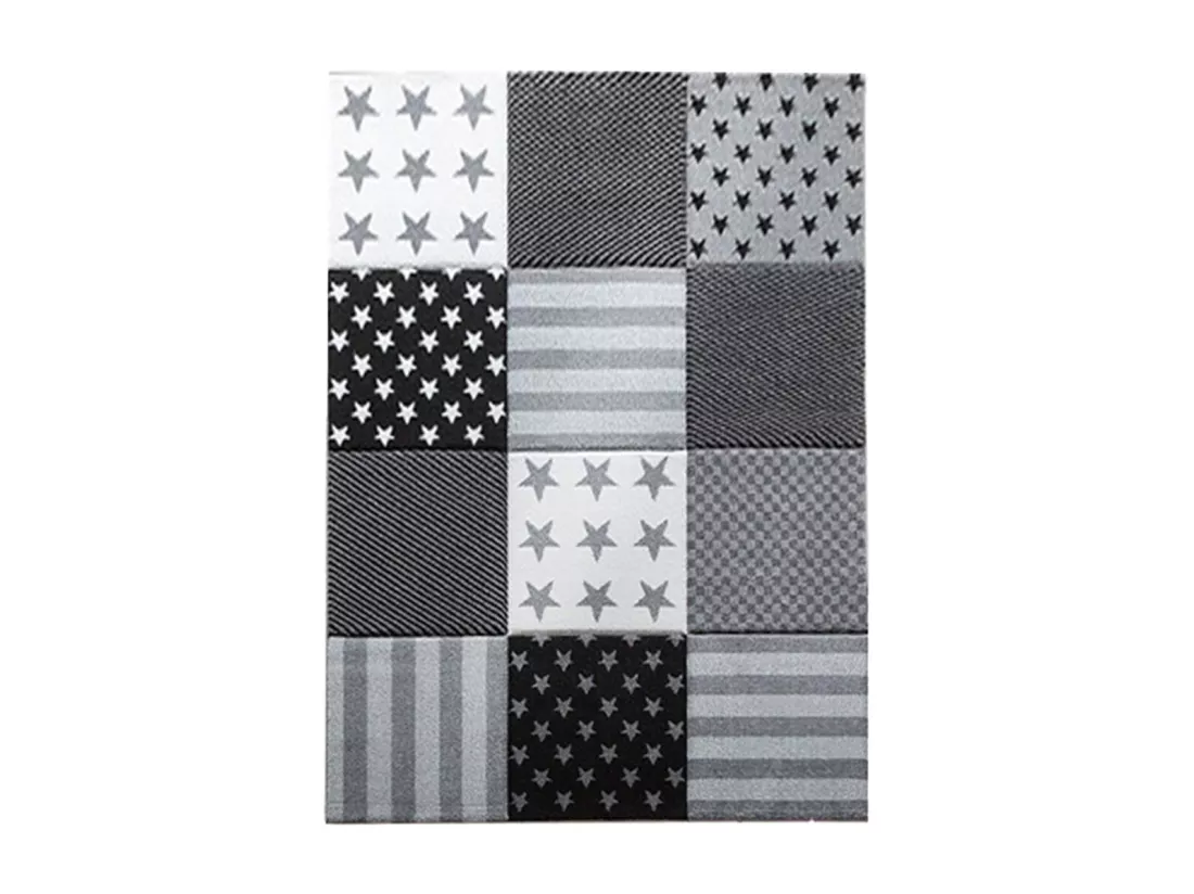 Tapis enfant 240x340 tissé gris motif géométrique FLAG START