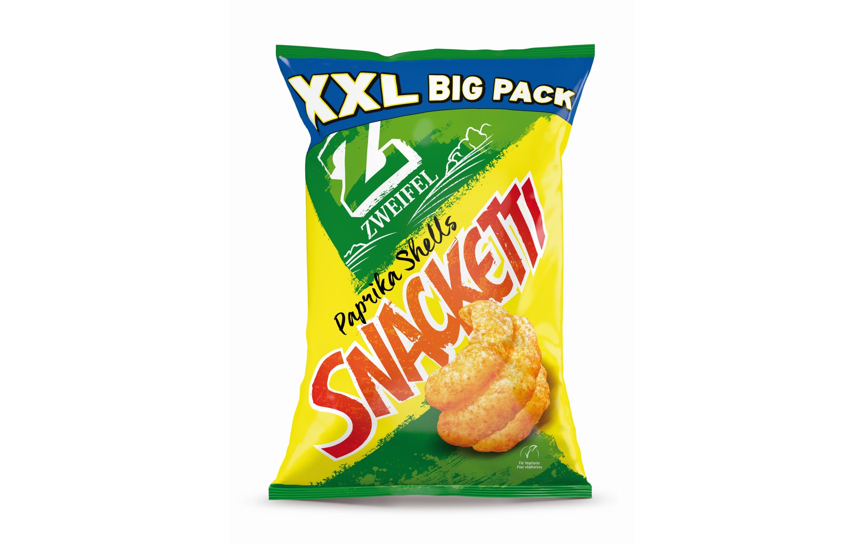 Chips Snacketti Paprika Shells XXL 225 gKnusprige Kartoffelsnacks mit Paprikaaroma