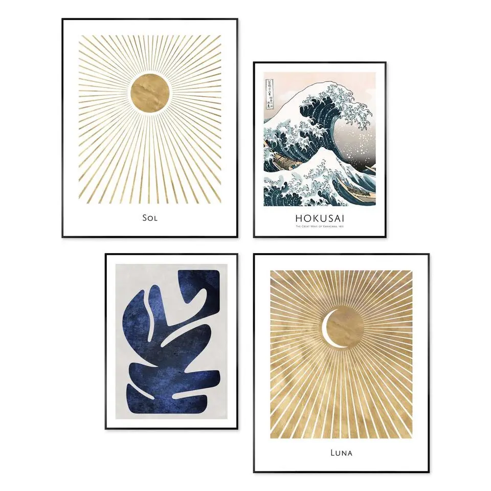 Set poster met lijst - Hokusai de grote golf set