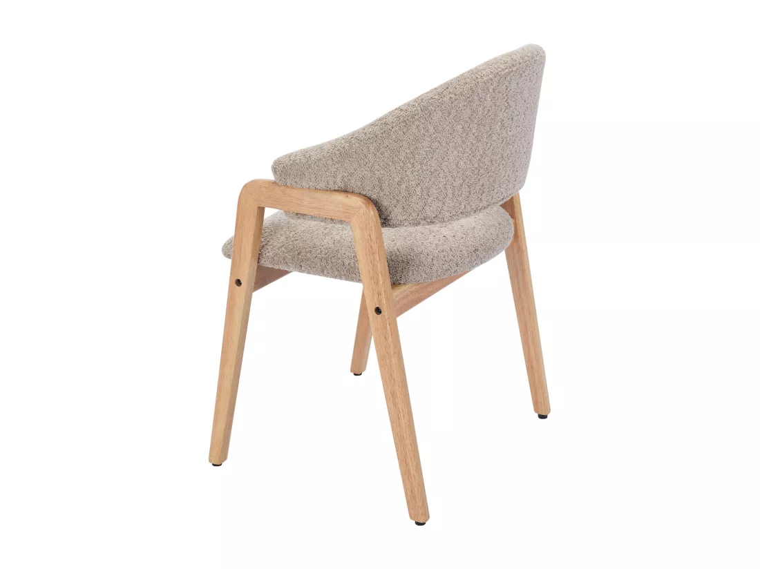 Lot de 6 chaises avec accoudoirs en tissu bouclette et bois d'hévéa - Taupe et naturel - SOLUNA