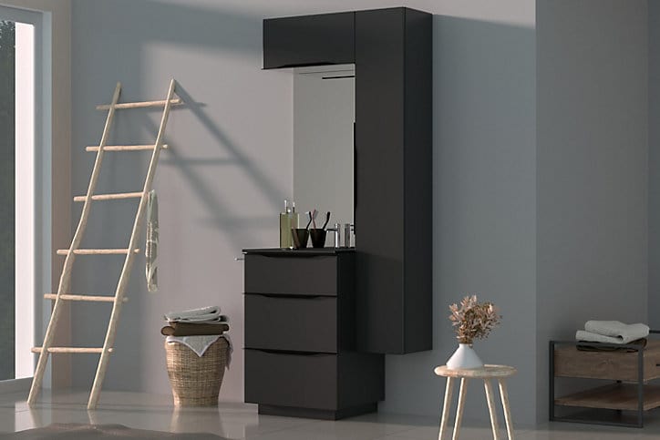 Meuble de rangement salle de bains haut Pamili anthracite brillant 60 cm