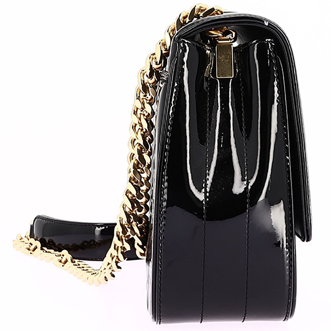Saint Laurent Sac bandoulière Vicky en Cuir verni noir - Très bon état - L.20 cm