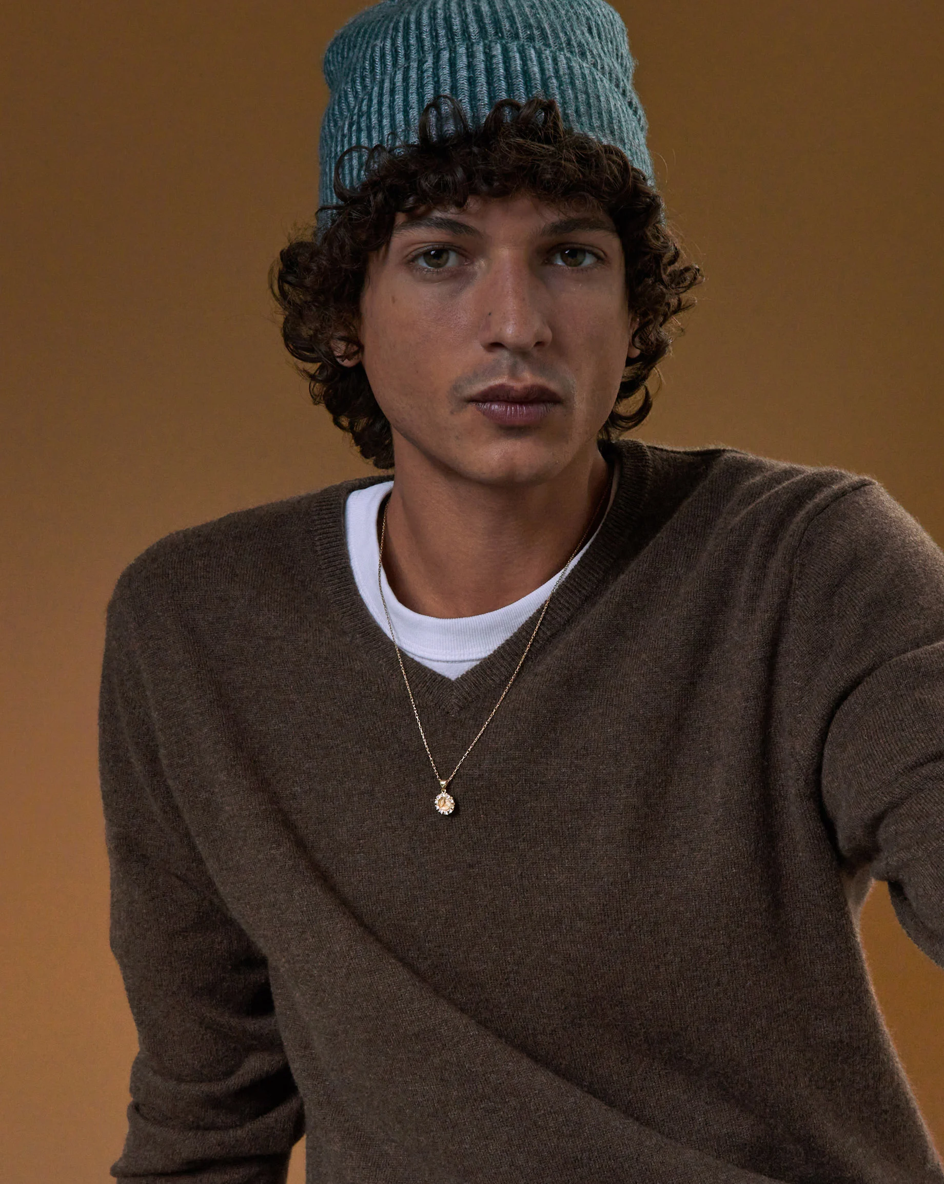 Pull homme col v en cachemire 2 fils | Marron