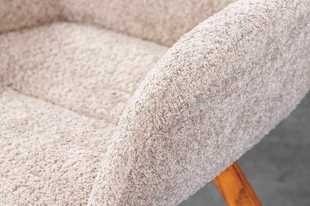 riess-ambiente Stuhl BALTIC - drehbar beige Bouclé natur Eiche Massivholz-Beine mit Armlehne