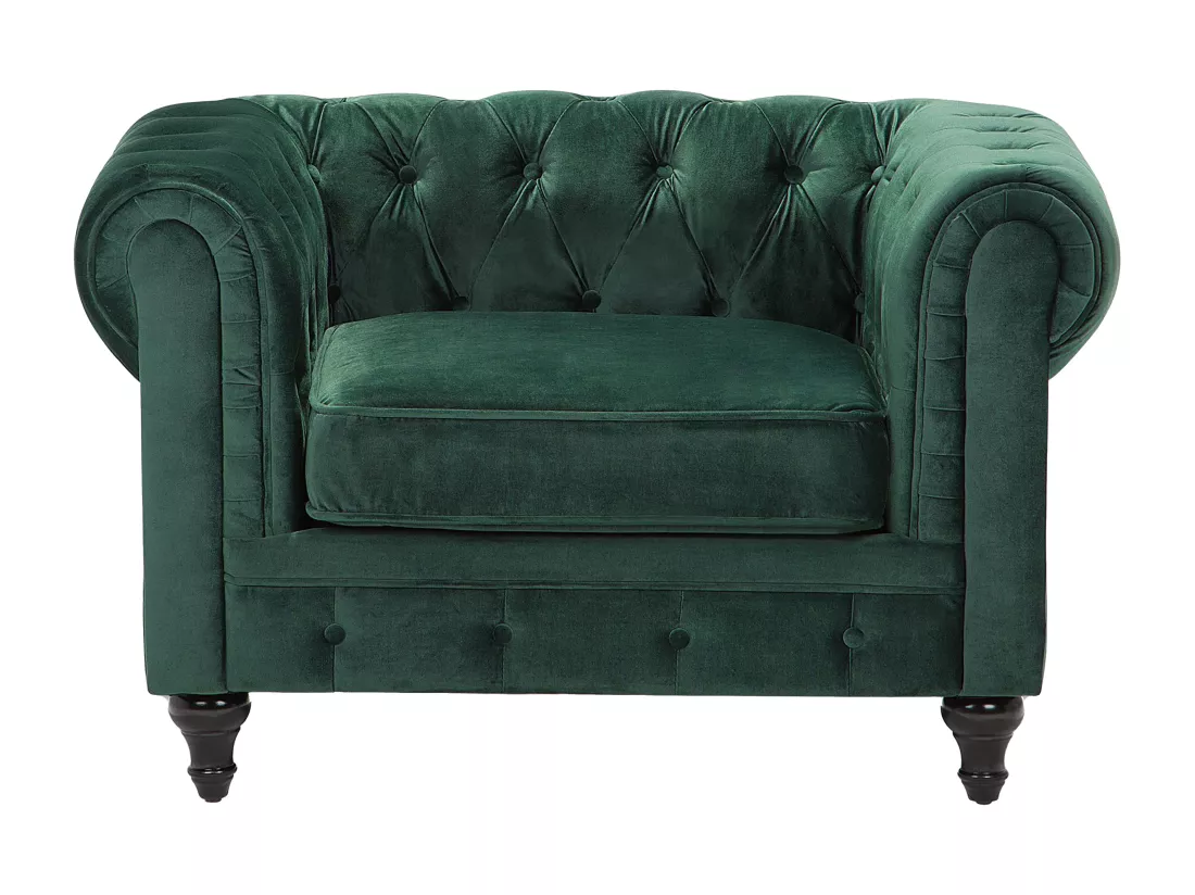 Ensemble canapé et fauteuil en velours vert 4 places CHESTERFIELD