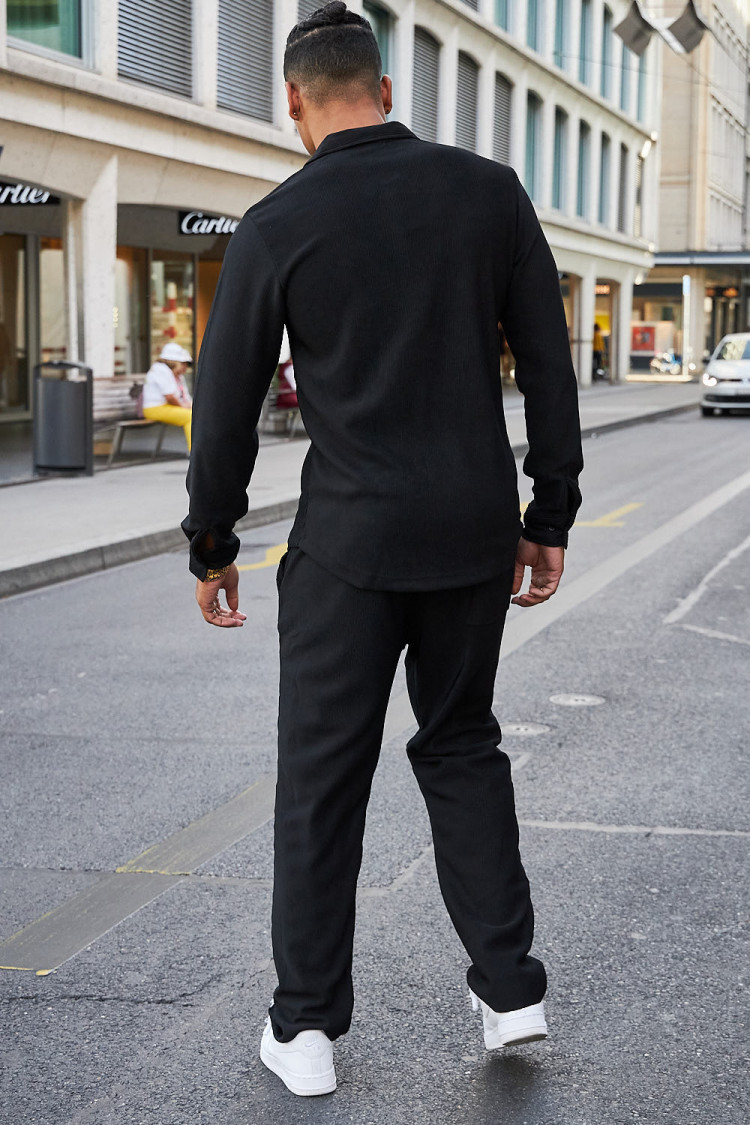 Ensemble 2 pièces chemise + pantalon côtelé noir