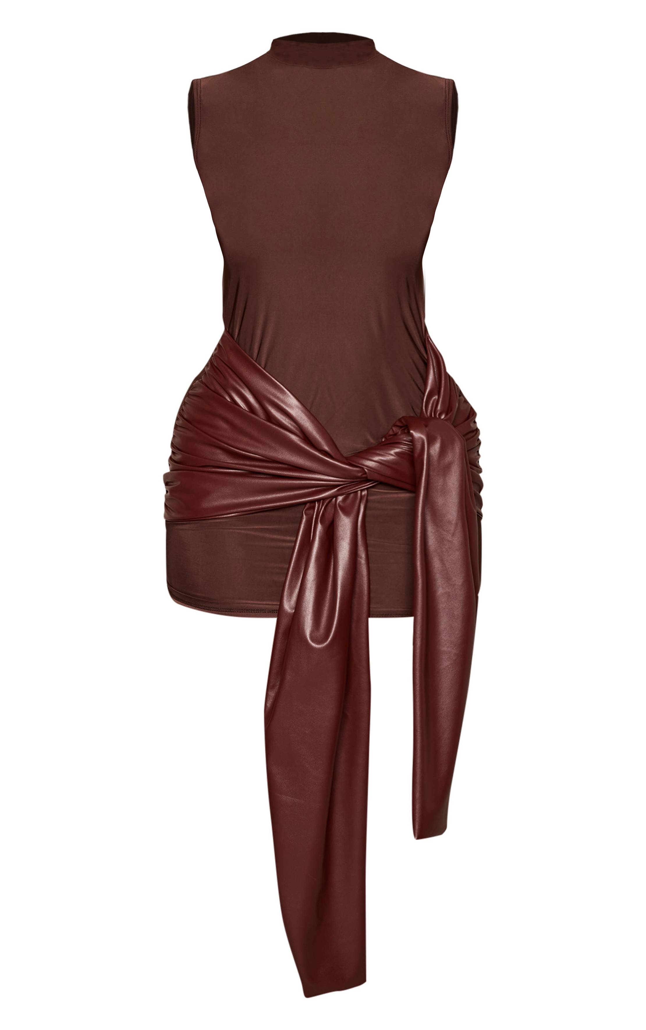 Chocolat Mini Robe Moulante Portefeuille À Détails Contrastés En Synthétiquecuir