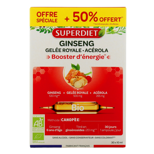 Super Diet Ginseng Gelée Royale Acérola Bio ampoules