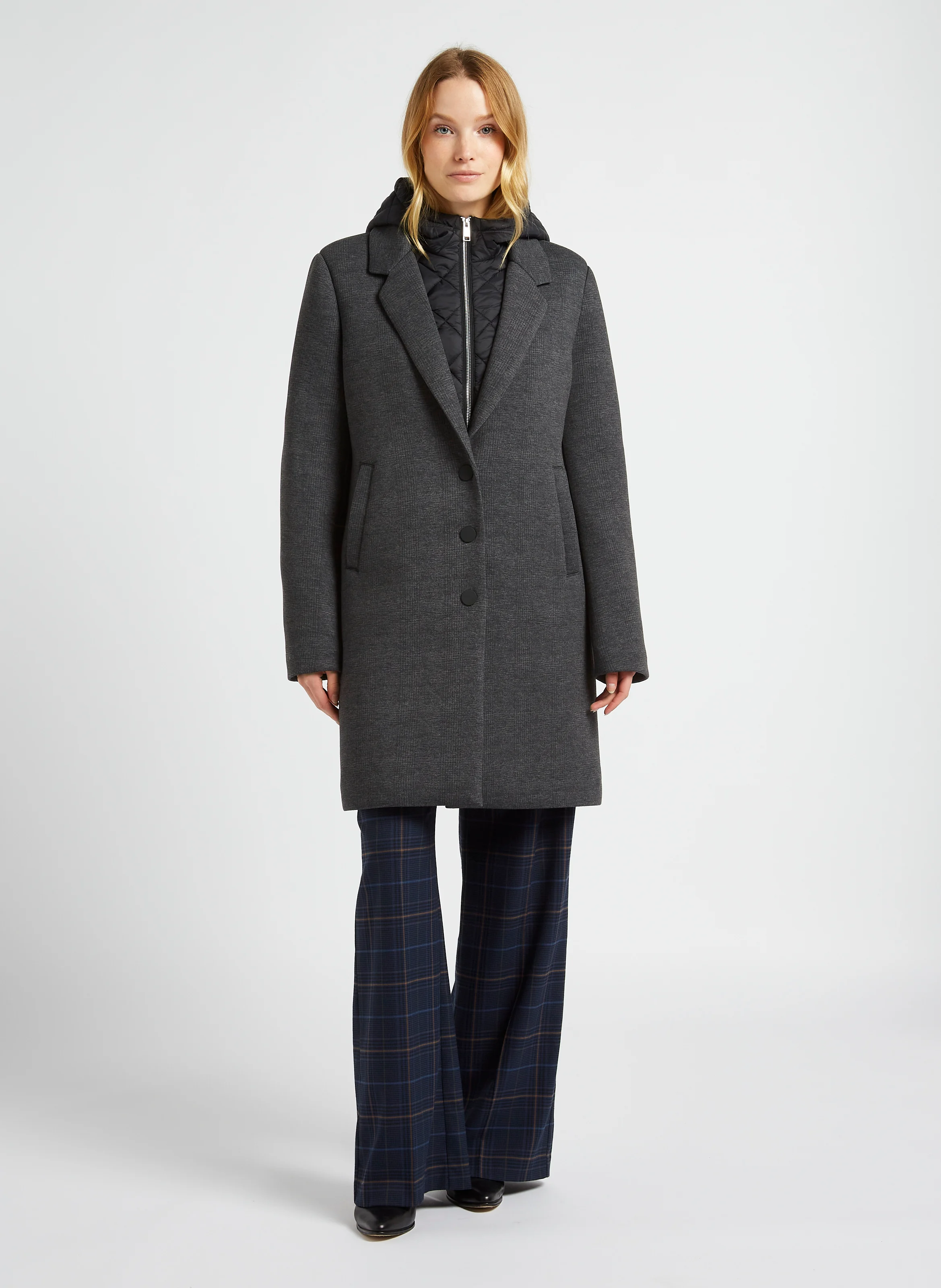 Manteau 2 en 1 imprimé à capuche| Gris