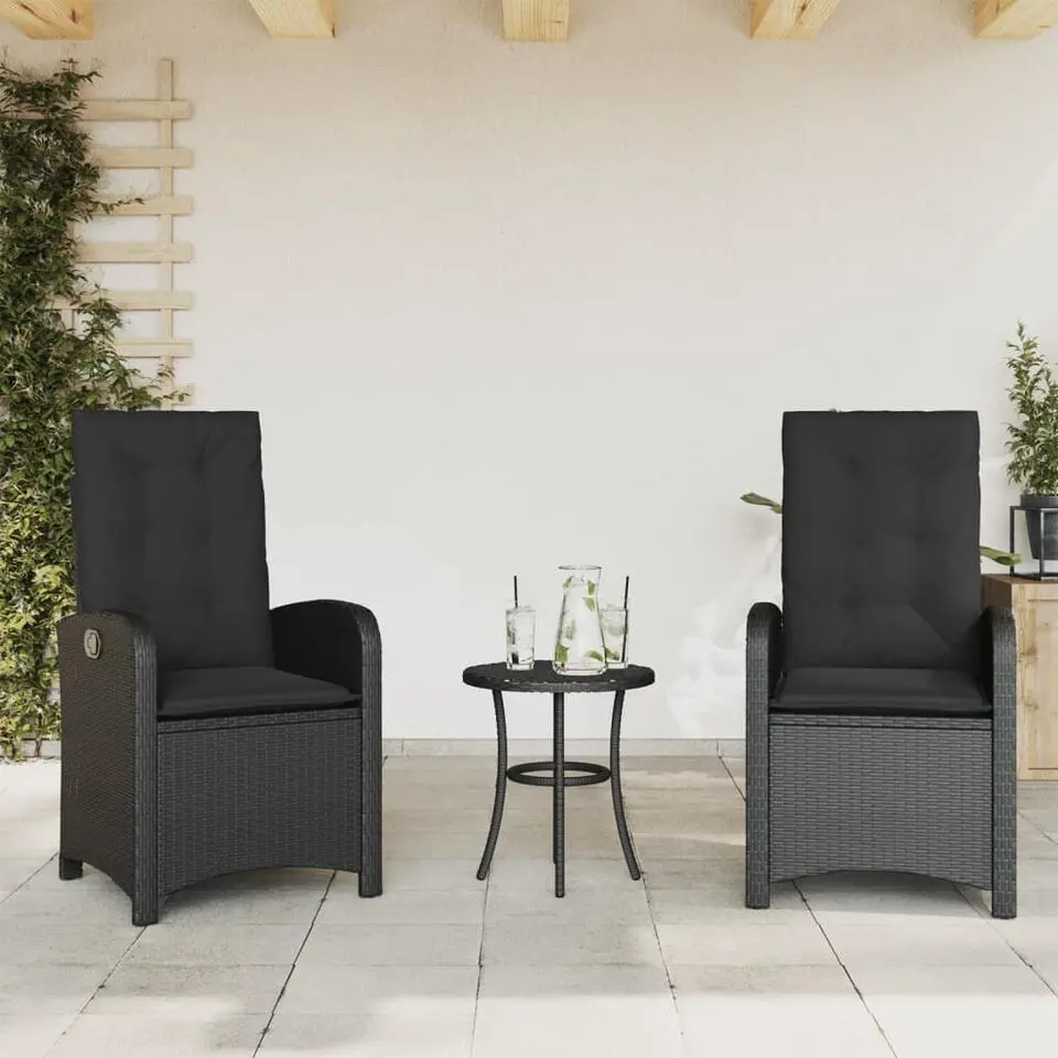 vidaXL - Verstelbare tuinstoel - Kussens - Zwart - Poly rattan - 2 stuks