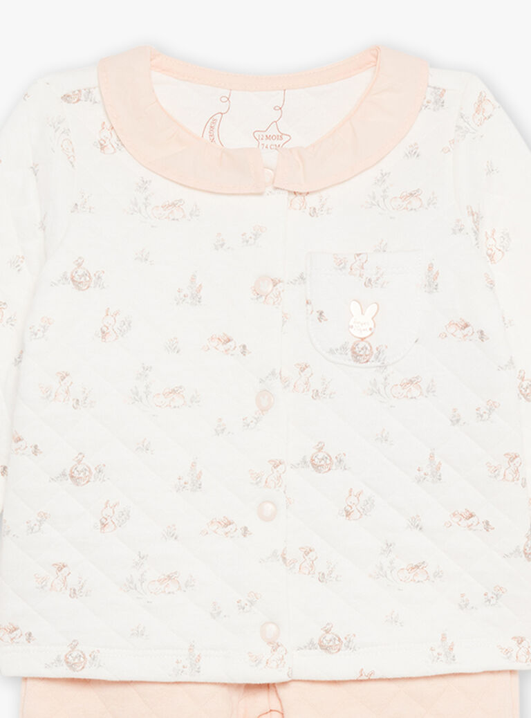Ensemble pyjama écru en molleton à petits lapin