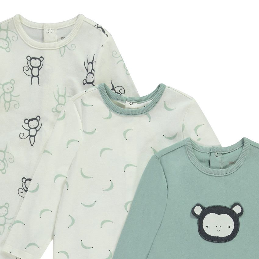 Lot de 3 dors-bien motifs singe pour bébé garçon avec ouvertures différentes selon l'âge - Ecru