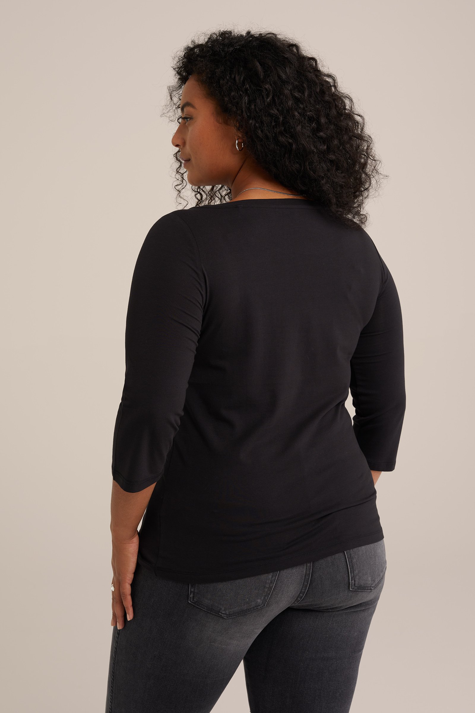T-shirt met driekwart mouwen - Curve WE Fashion Zwart