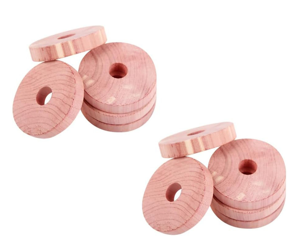 (10er Set) Ø45mm Zedernholz Anti-Motten Ringe Textilien Schutz Mottenfalle Abwehr für Kleiderbügel - Braun