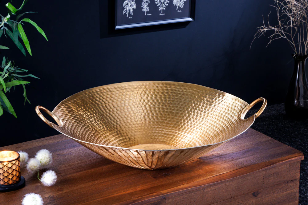 riess-ambiente Deko Schale ORIENT - 55cm gold Metall Hammerschlag Design Handgearbeitet