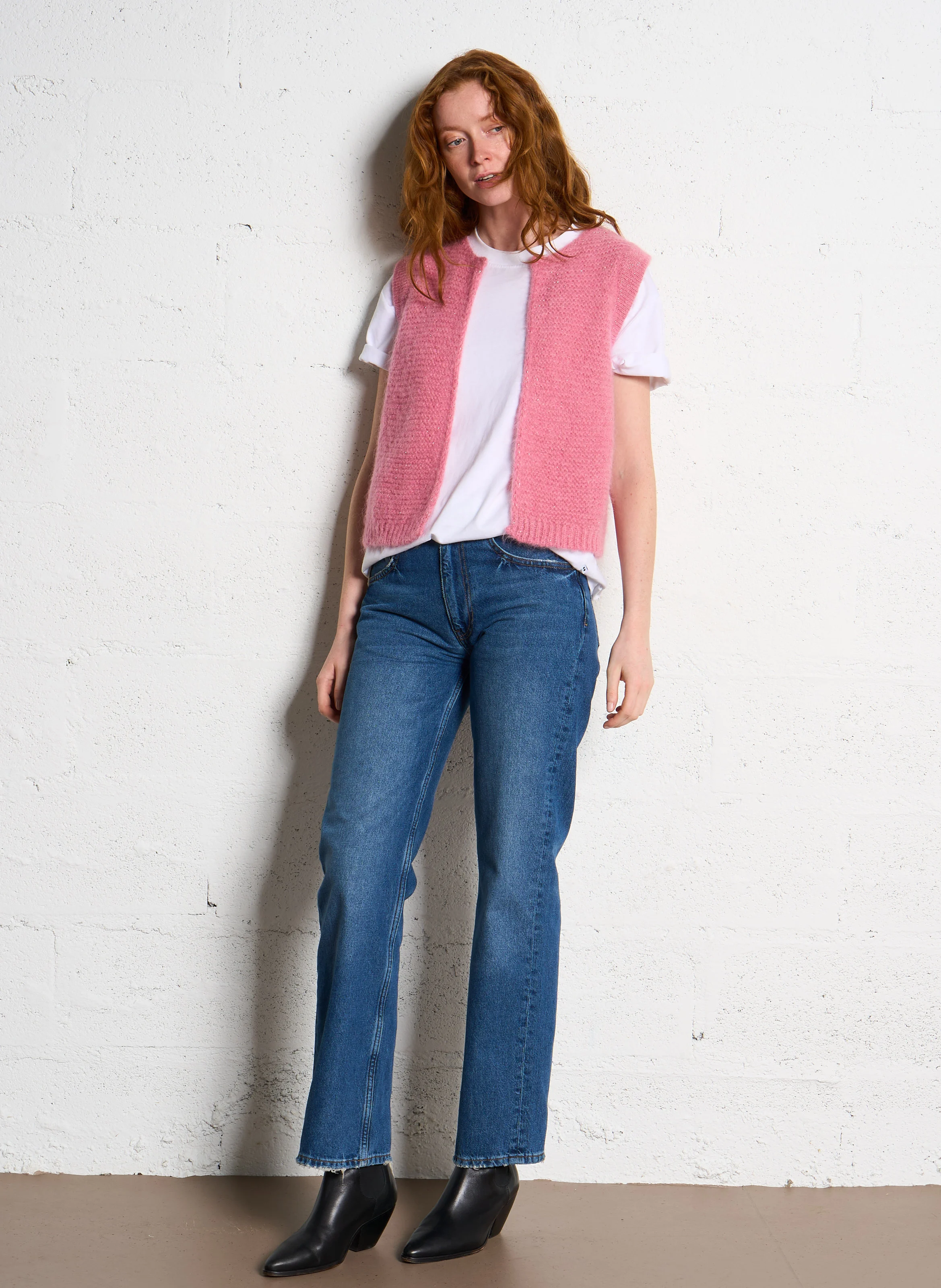 GOTANAX - Gilet col rond droit en maille | Rose