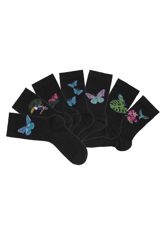 H.I.S Socken Packung, 7 Stk. tlg. mit Schmetterlings- und Vogelmotiven