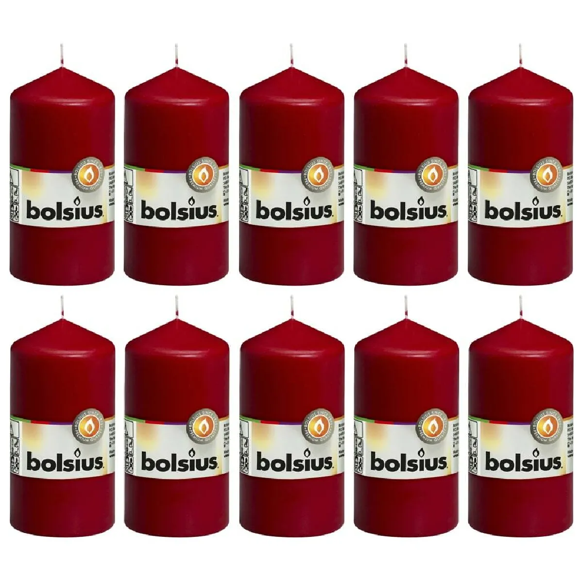 BOLSIUS Bougies Pilier 10 pcs - Rouge Bordeaux