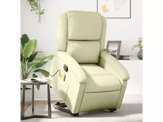 Fauteuil inclinable de massage crème cuir véritable
