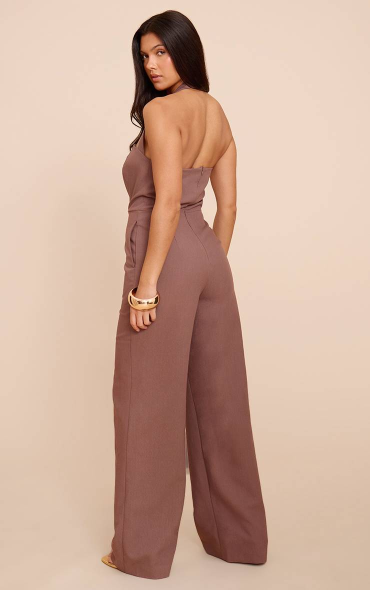 Chocolat Combinaison-pantalon Premium Tissée À Encolure Dos-nu Et Jambes Larges