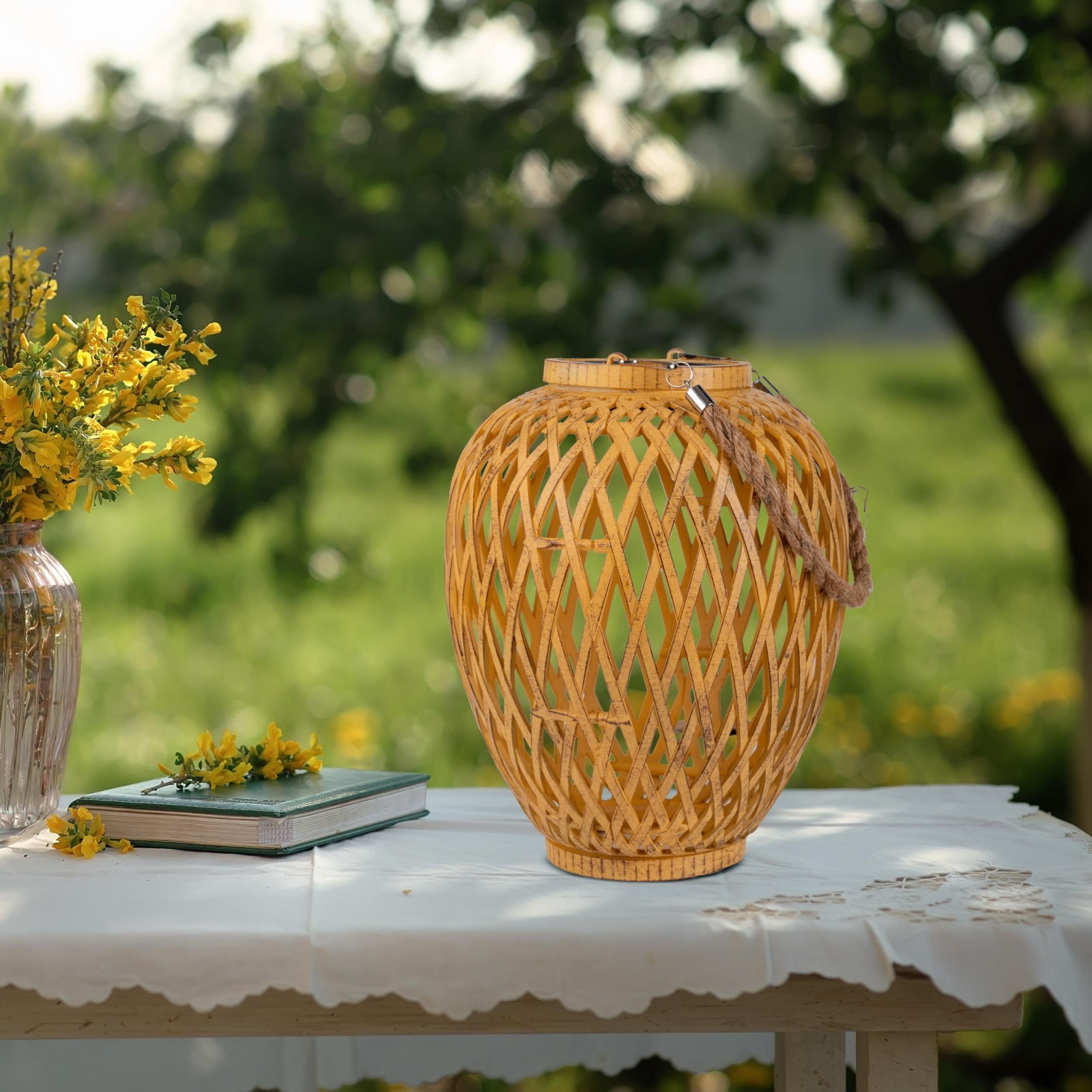 2er-Set Solar-LED-Korb-Dekoleuchte CESTO - natur - 24 cm hoch