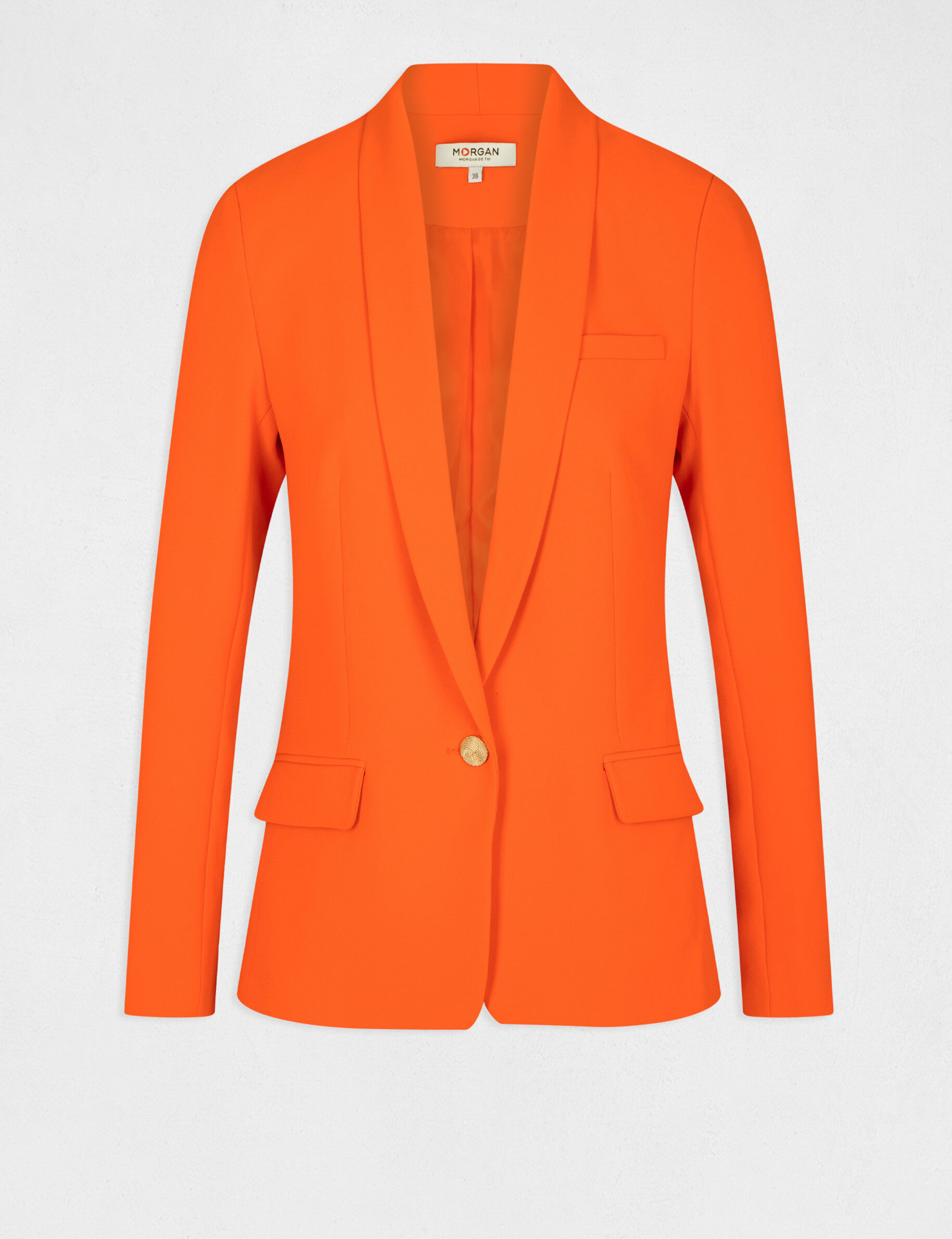 Veste tailleur droite avec col châle orange femme - orange