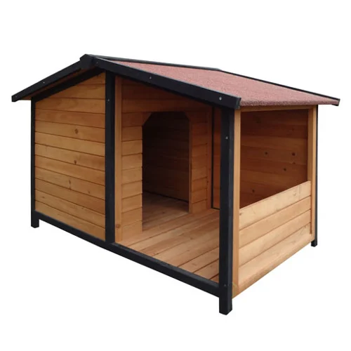 Casinha de madeira TK-Pet Rocky para cães com quintal