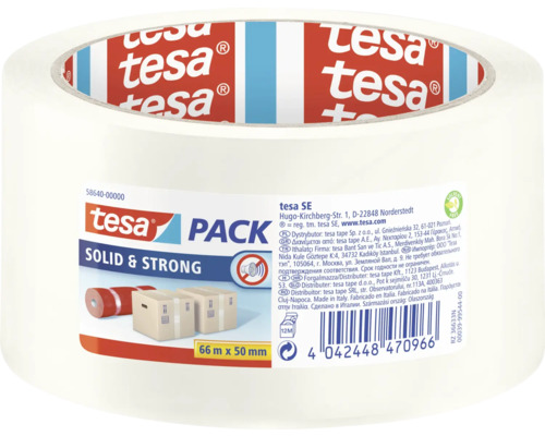 tesapack Solid & Strong verpakkingstape, transparant, 66 m x 50 mm